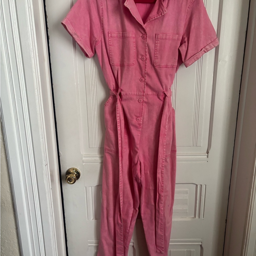 Skies Are Blue Vibrant Pink Denim Jumpsuit